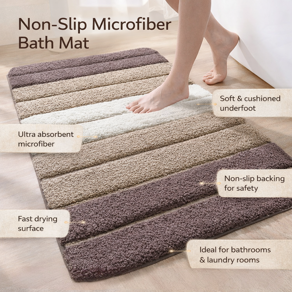 Soft Grip Bathroom Mat Anti Slip Microfiber Rug