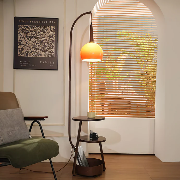 Stylish Glass Top Floor Lamp With Shelf