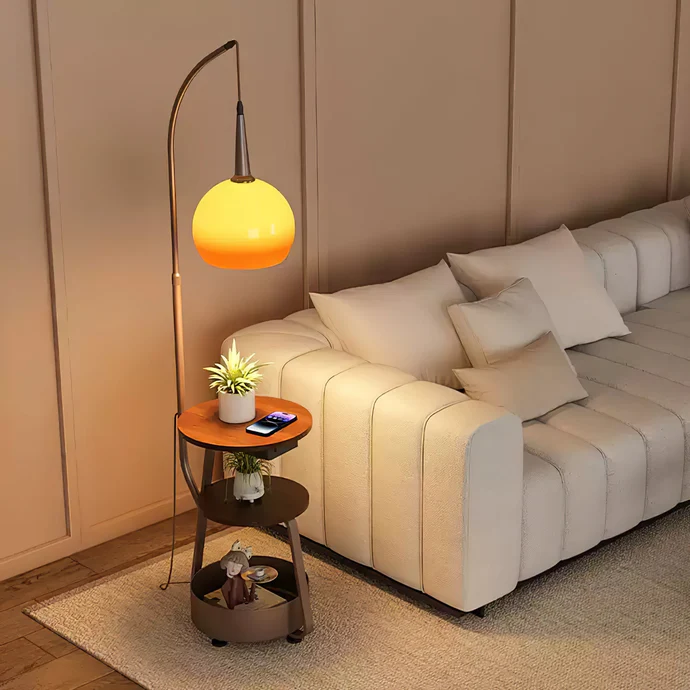 Stylish Glass Top Floor Lamp With Shelf