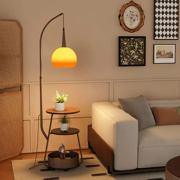 Stylish Glass Top Floor Lamp With Shelf