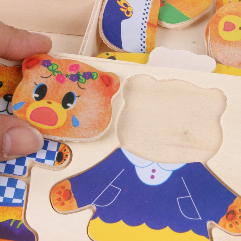 BearDrobe – Wooden dress-up puzzle set for children with interchangeable outfit pieces 3