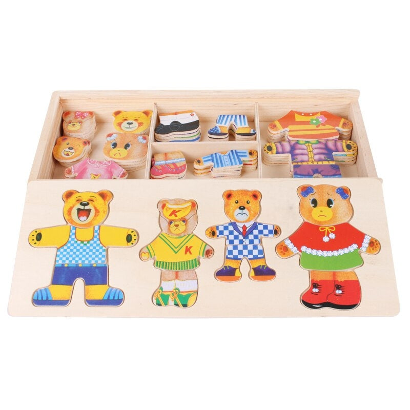 BearDrobe – Wooden dress-up puzzle set for children with interchangeable outfit pieces 4
