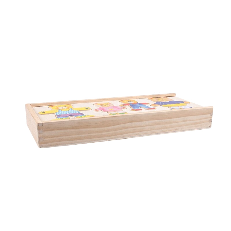 BearDrobe – Wooden dress-up puzzle set for children with interchangeable outfit pieces 7