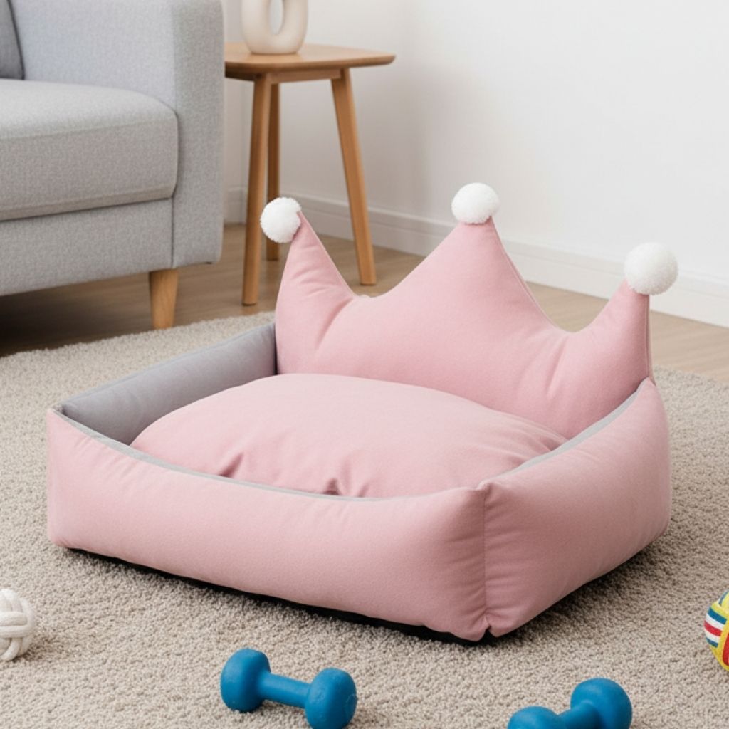 Scratch resistant crown dog bed with enclosed sleeping area
