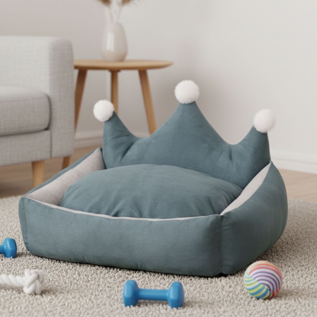 Raised side dog bed for small to medium dogs with plush support

