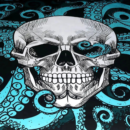 Fade-resistant skull quilt bedding with deep pocket fitted sheet, crafted from breathable polyester microfiber