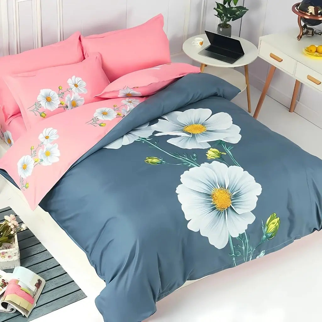 Cozy bedroom featuring sanded cotton bedding set with velvety soft texture and breathable weave