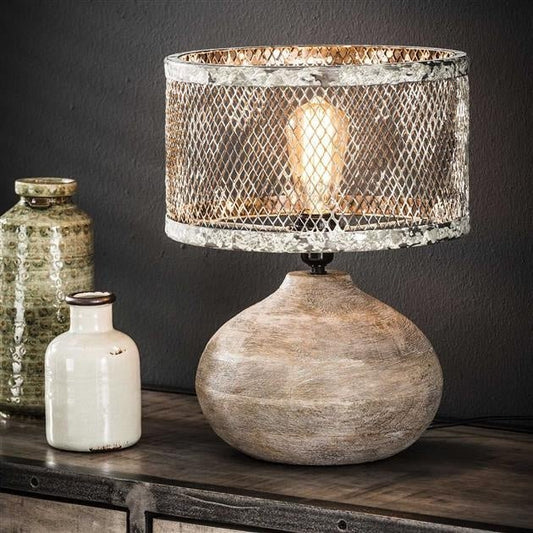 Rustic Wooden Metal LED Table Lamp - Lusomart