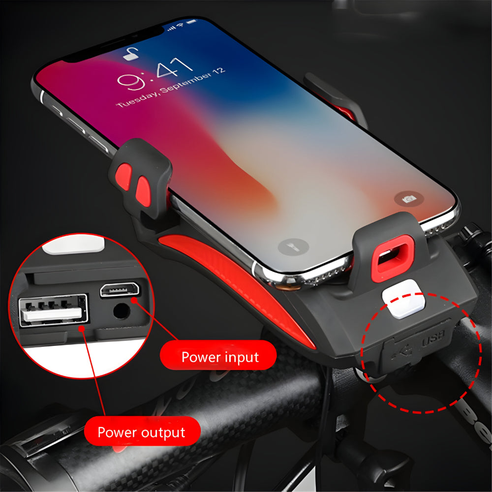 Rechargeable Bike Phone Holder Light Set with Horn