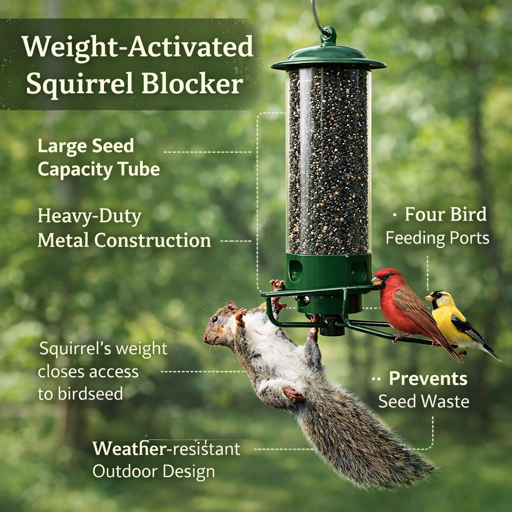 Weatherproof Squirrel Resistant Outdoor Hanging Bird Feeder Tube