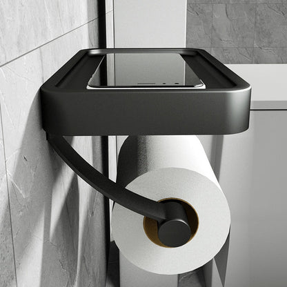 Black Metal Toilet Roll Holder with Built-in Shelf 1