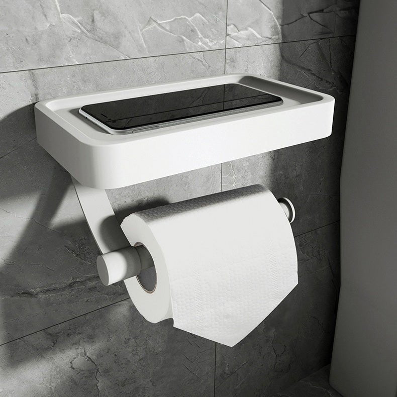 Black Metal Toilet Roll Holder with Built-in Shelf 3