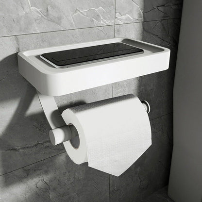 Black Metal Toilet Roll Holder with Built-in Shelf 3