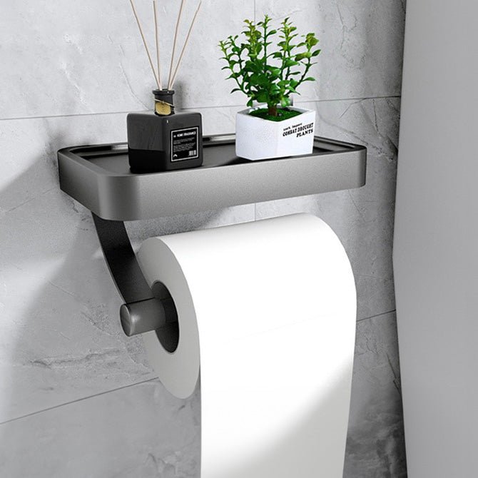 Black Metal Toilet Roll Holder with Built-in Shelf 4