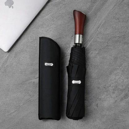Compact Auto Open Umbrella With Wooden Grip