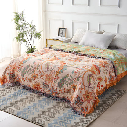 Colorful Floral Fringed Throw Blanket