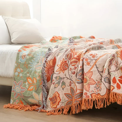 Colorful Floral Fringed Throw Blanket