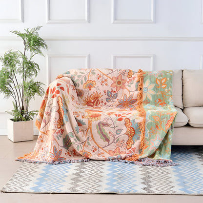 Colorful Floral Fringed Throw Blanket
