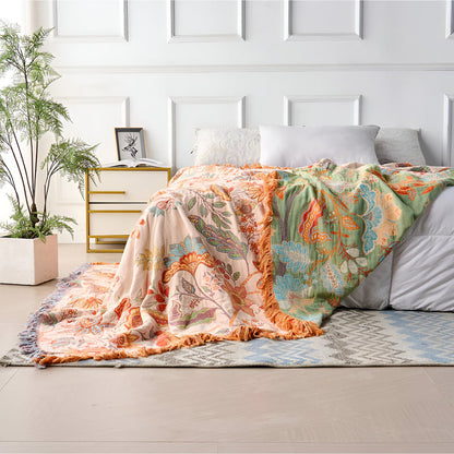 Colorful Floral Fringed Throw Blanket