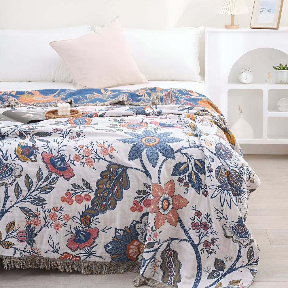 Colorful Floral Soft Reversible Throw Blanket