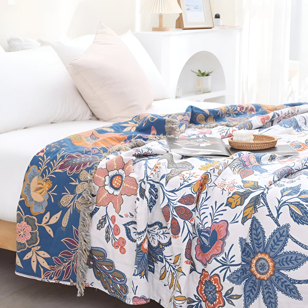 Colorful Floral Soft Reversible Throw Blanket