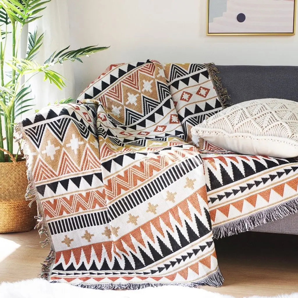 Geometric outdoor throw boho picnic blanket durable cotton blend portable comfort weave pattern