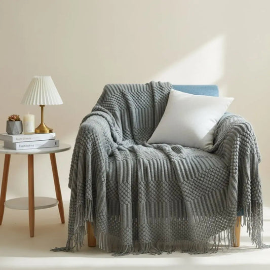 Cozy Fringed Scandinavian Knit Blanket - Lusomart