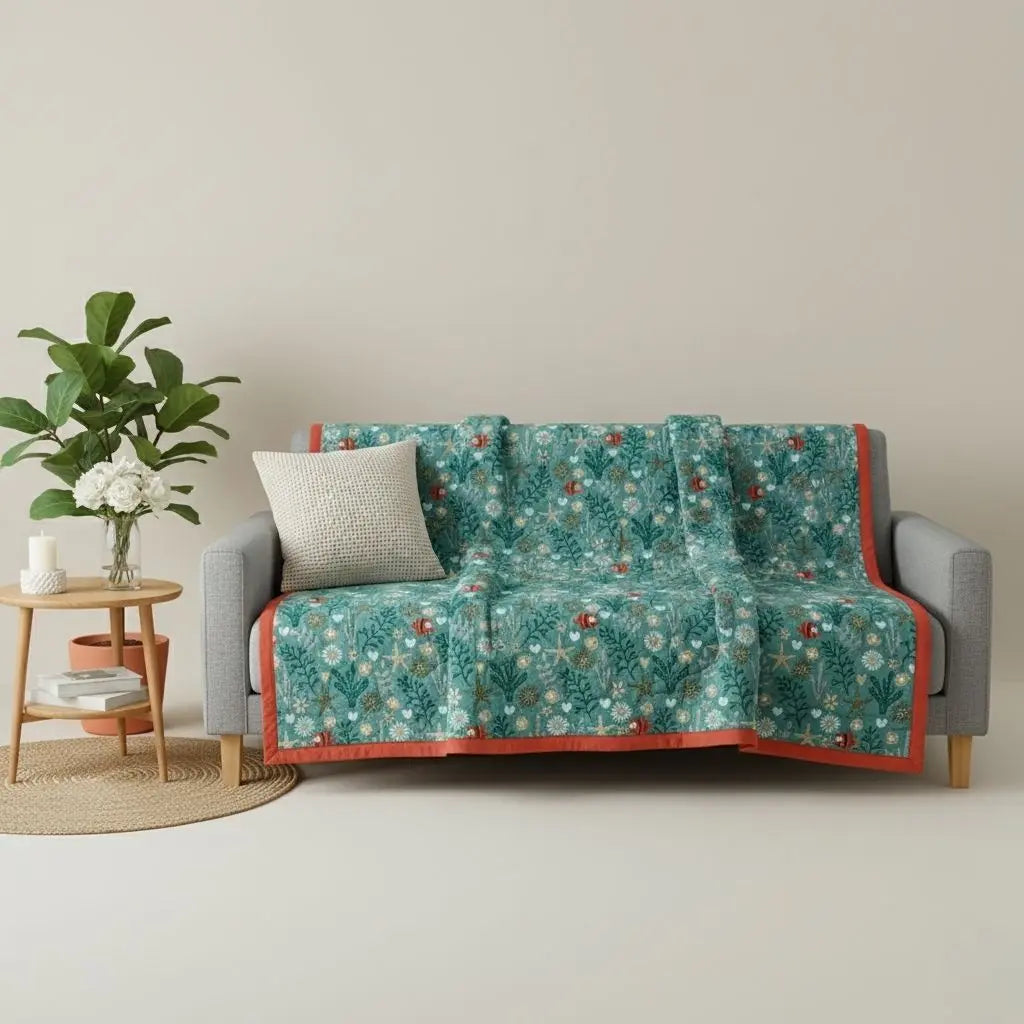 Decorative cotton blanket with gauze texture and floral pattern for cozy home comfort