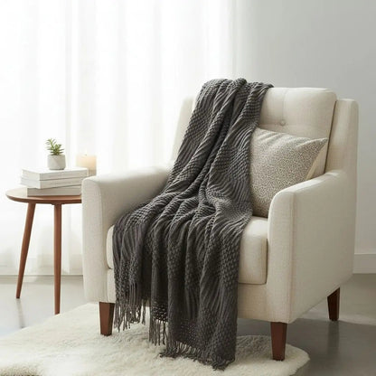 Plush Woven Tassel Throw Blanket - Lusomart