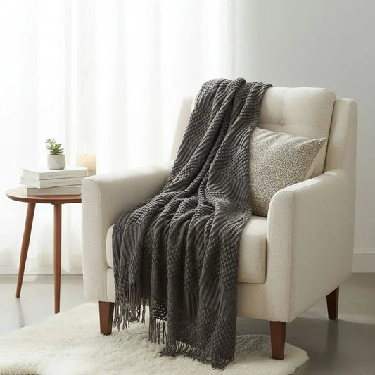 Plush Woven Tassel Throw Blanket - Lusomart