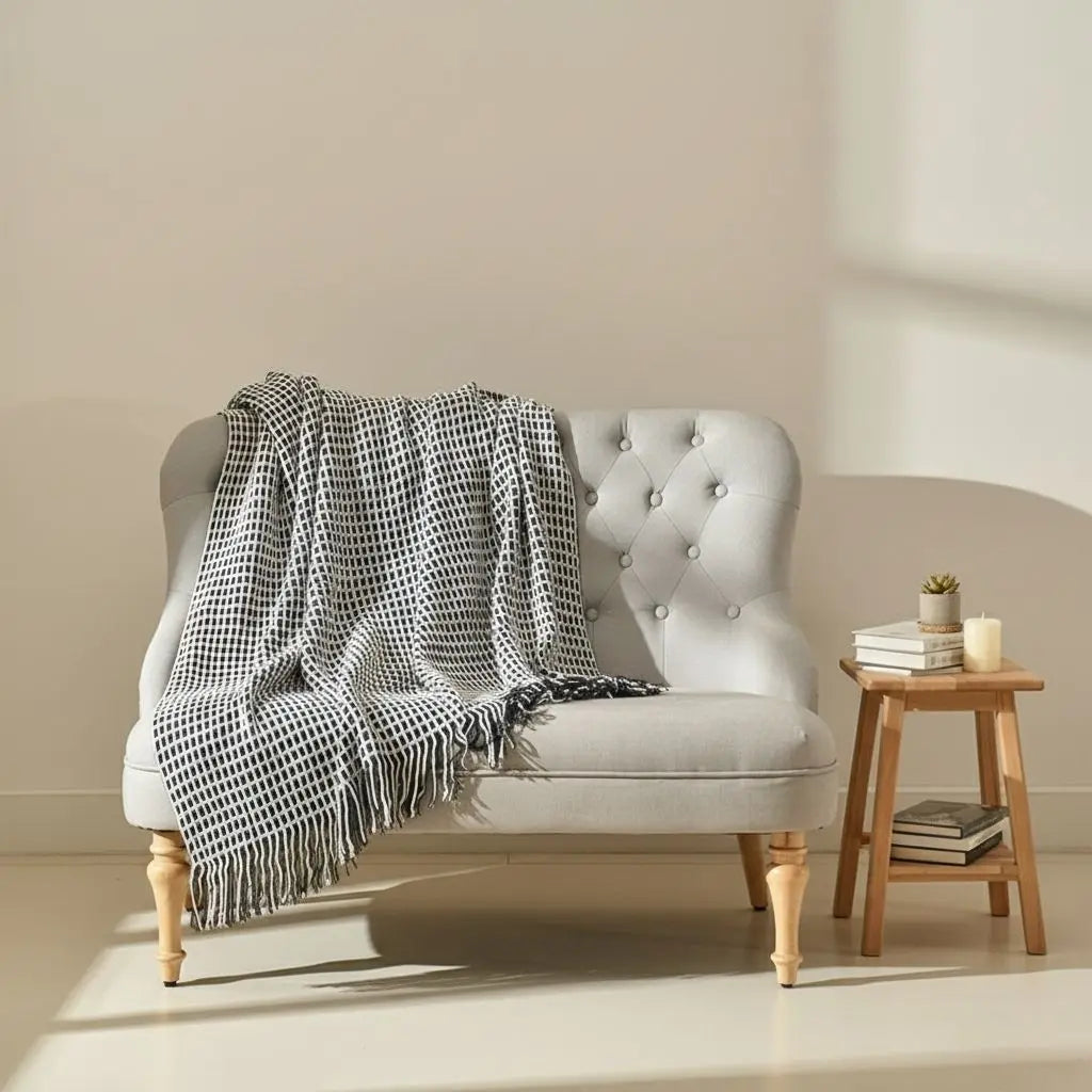 Plush Fringe Waffle Weave Throw Blanket - Lusomart