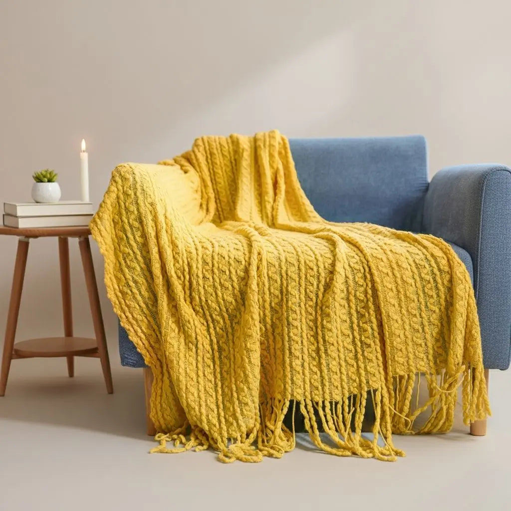 Plush Fringe Woven Couch Throw Blanket - Lusomart