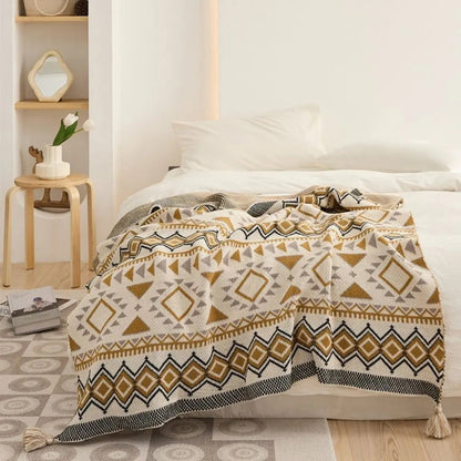 Decorative tassel geometric chenille blanket boho acrylic throw for home accent décor