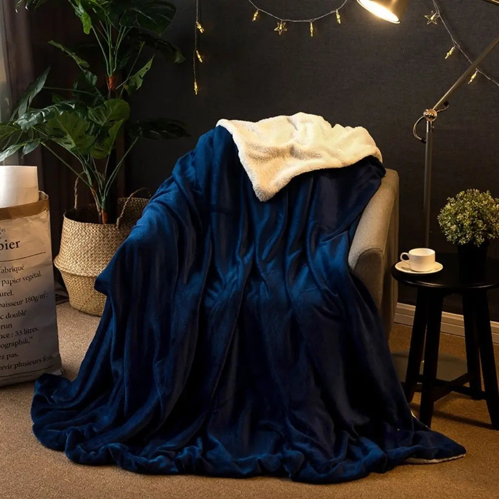 Sherpa lined throw blanket with textured plush backing perfect for sofa and bed layering