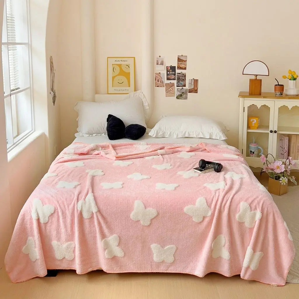 Close up view of soft bamboo coral fleece blanket showing plush texture detail