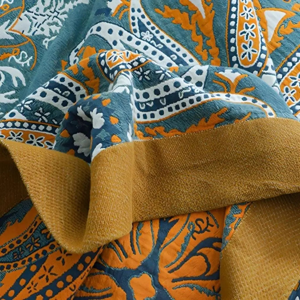 Cotton bed cover with double layer construction and cozy throw design for durable room styling