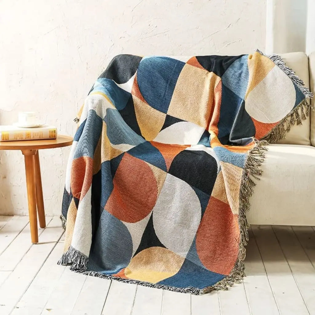 Boho geometric outdoor blanket multipurpose throw cover tablecloth versatile outdoor decor textile