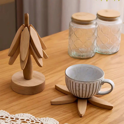 BloomNest™ - Wooden Tree Coaster Set Inovessa