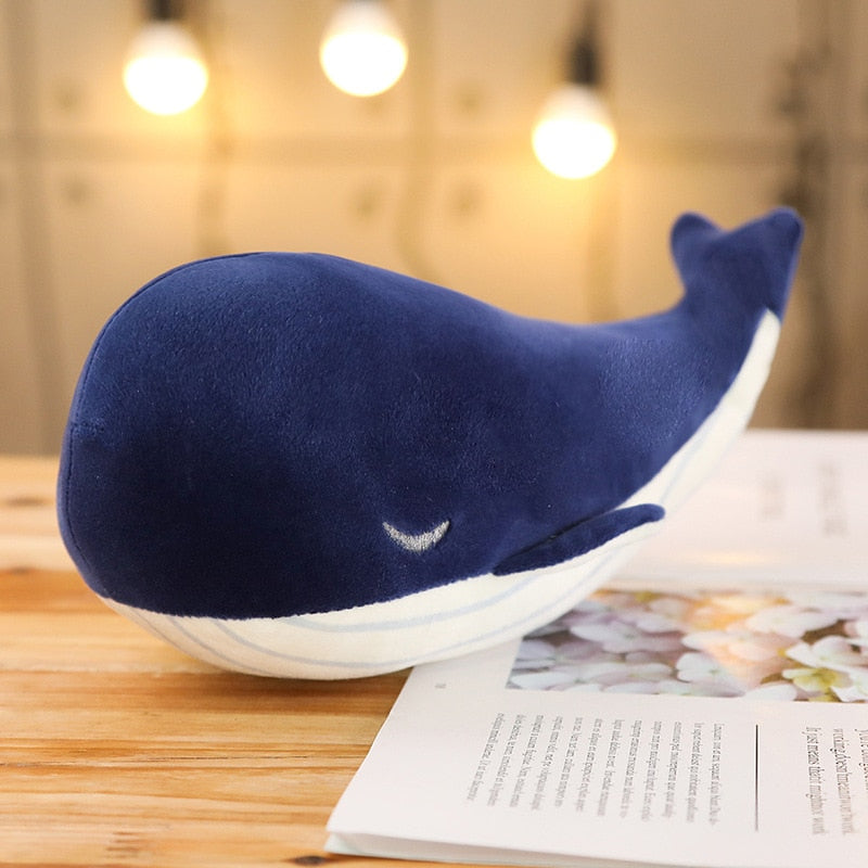 Blue and white plush whale cuddly toy 2