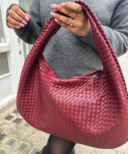 Red Faux Leather Tote Handbag 18x13x8in