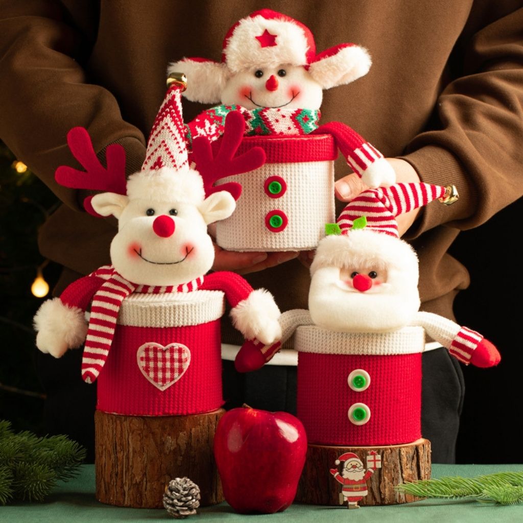 Festive gift box with knit fabric details and treat compartment