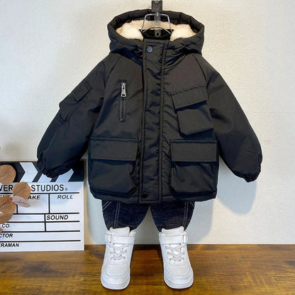 Boys Winter Jacket Hooded Thick Cotton Coats Warm Outerwear for Kids 1