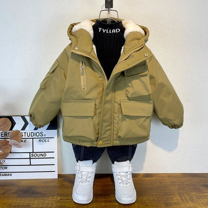 Kids Warm Hooded Coat Thick Fleece Winter Jacket - Lusomart
