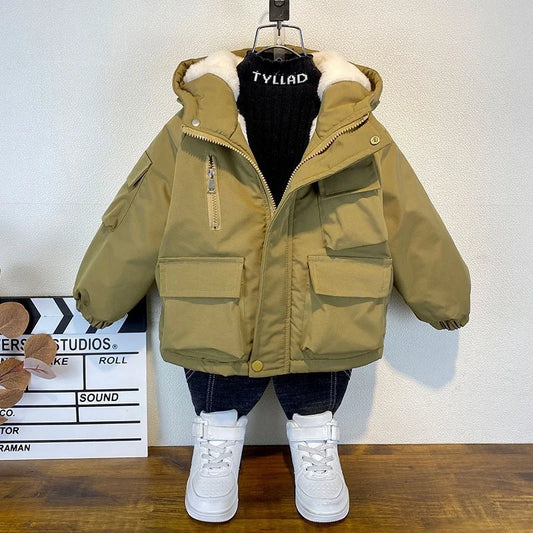 Kids Warm Hooded Coat Thick Fleece Winter Jacket - Lusomart