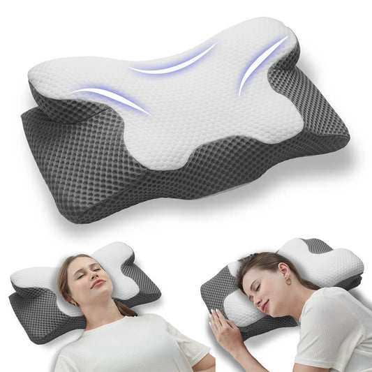 Contour Neck Memory Foam Pillow With Cool Cover - Lusomart