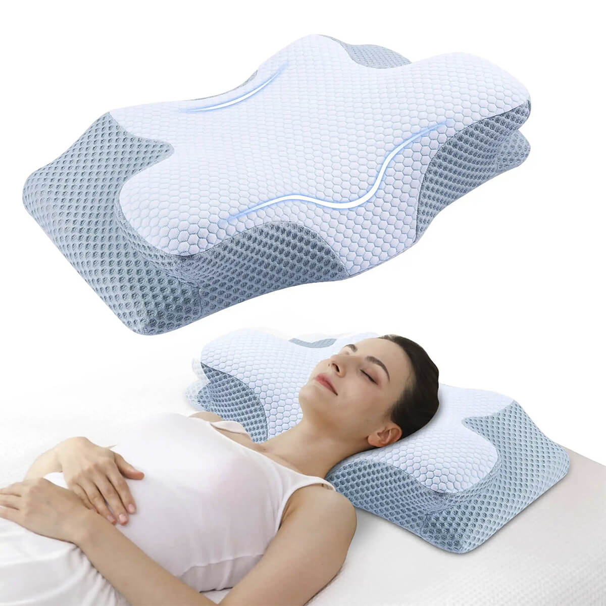 Contour Neck Memory Foam Pillow With Cool Cover