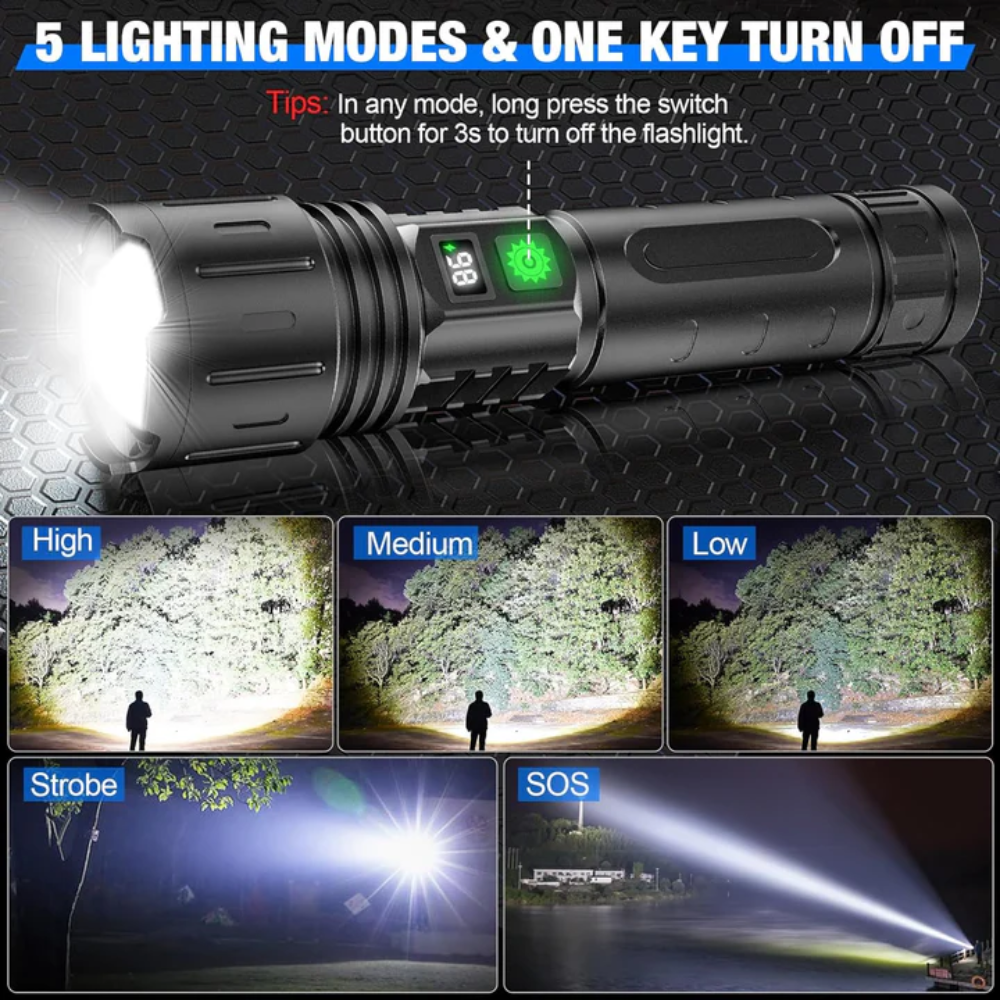 Brightest Rechargeable Flashlight 100000 Lumens LED Tactical Torch 5