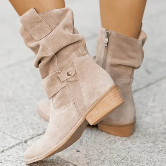 Soft Leather Low Heel Boots for Women - Lusomart