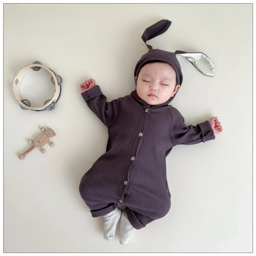 BunnySnug™ – Ribbed Romper with Rabbit Tail – Unisex Baby Outfit 2