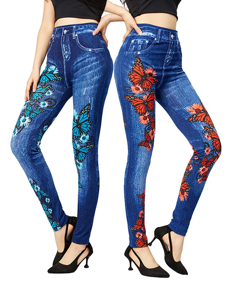 ButterflyBloom | Chic High Waisted Women's Jeggings with Stylish Design 1